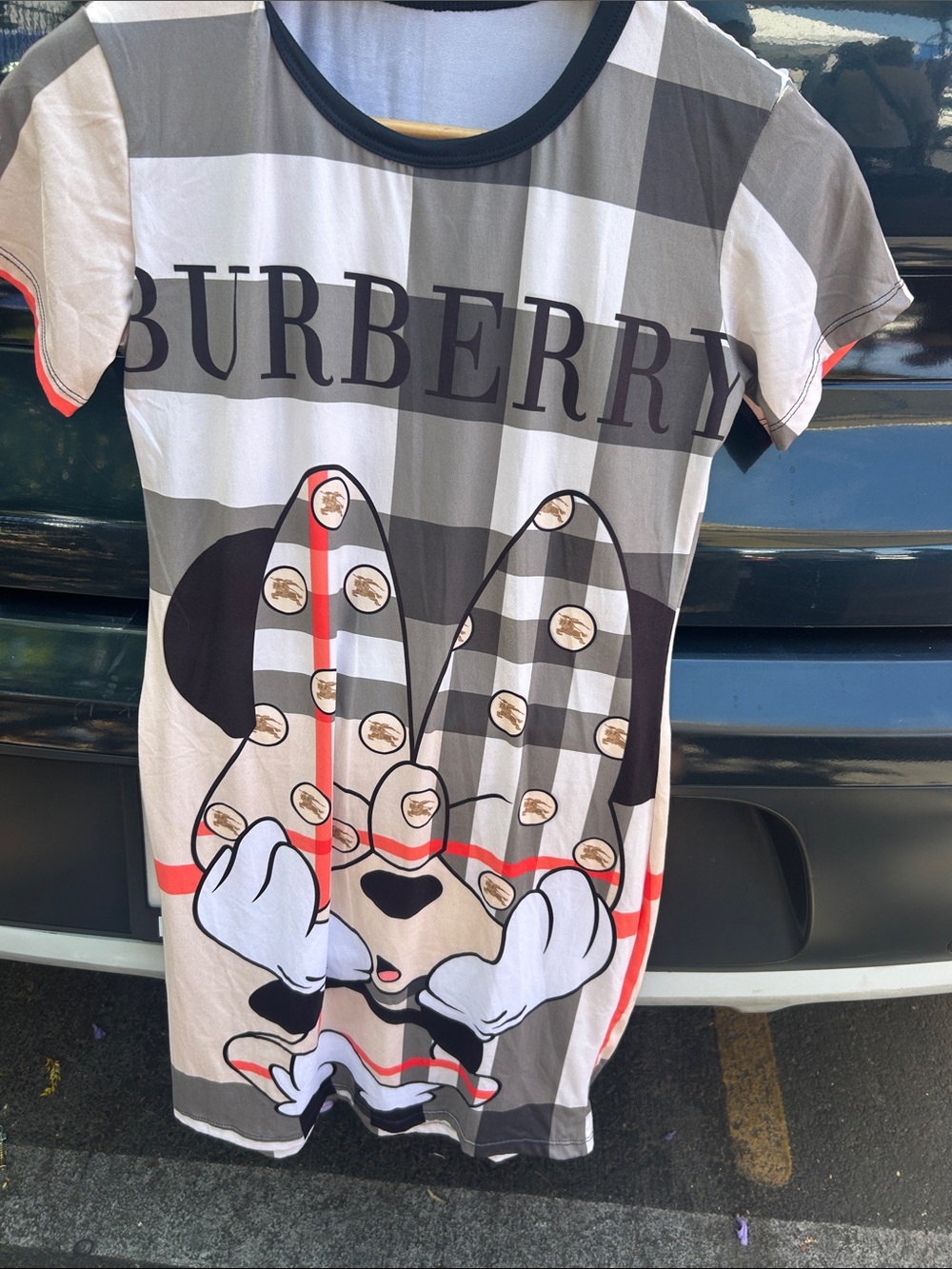 A beautiful Gray, Black & Red Check Graphic Tee Dress